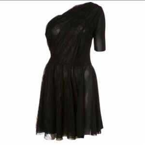 CHRISTOPHER KANE FOR TOPSHOP one shoulder lace sheer black mini dress XS